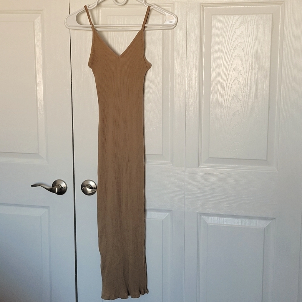 Long, spaghetti strapped knit dress